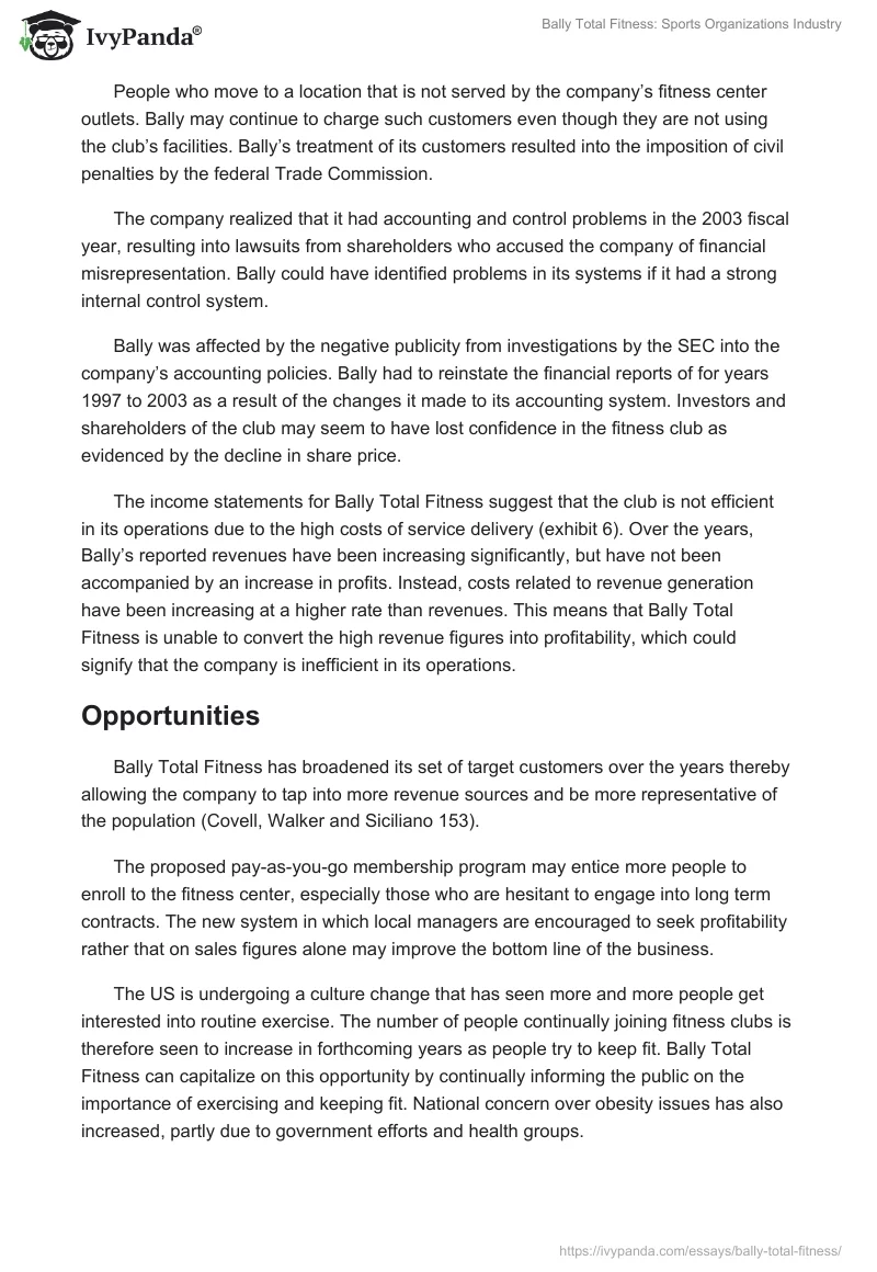 Bally Total Fitness: Sports Organizations Industry. Page 4