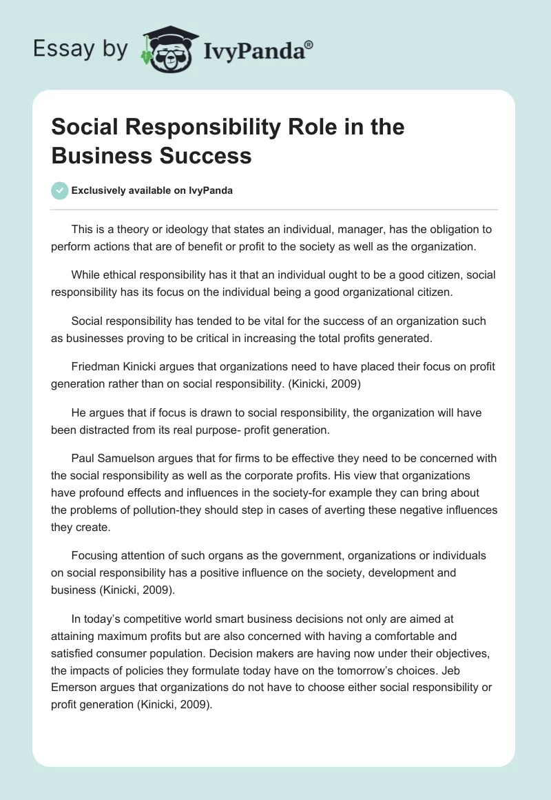Social Responsibility Role in the Business Success. Page 1