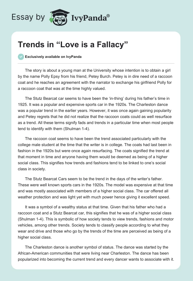 Trends in “Love is a Fallacy”. Page 1