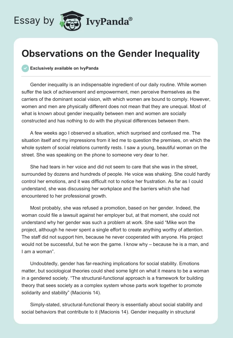 Observations on the Gender Inequality. Page 1