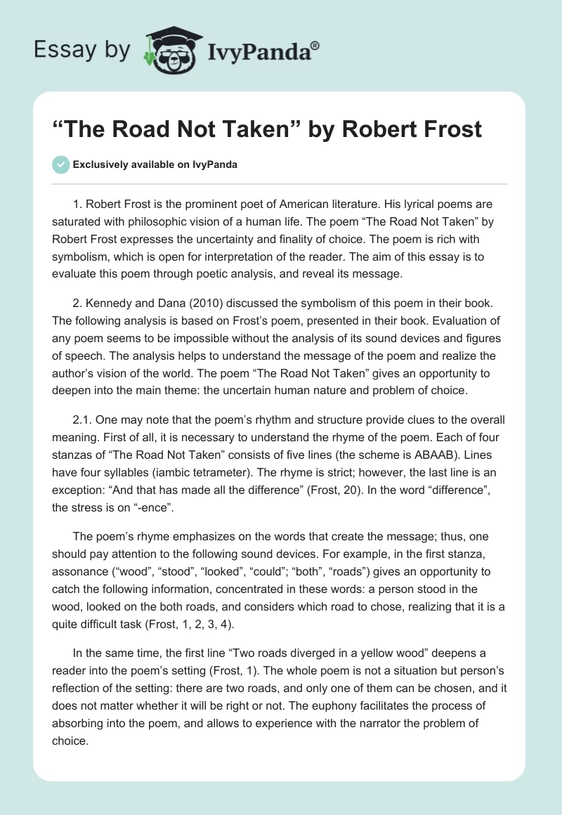 “The Road Not Taken” by Robert Frost. Page 1