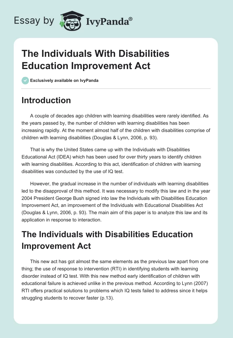 The Individuals With Disabilities Education Improvement Act. Page 1