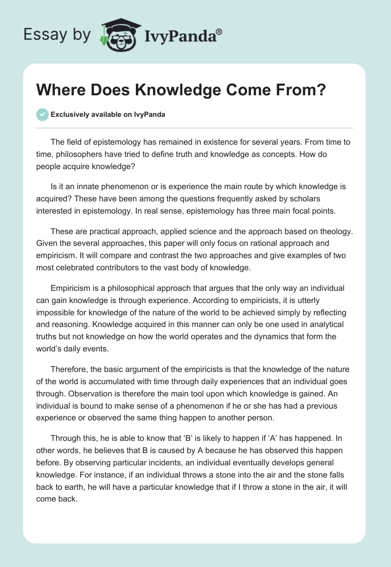 Where Does Knowledge Come From?. Page 1