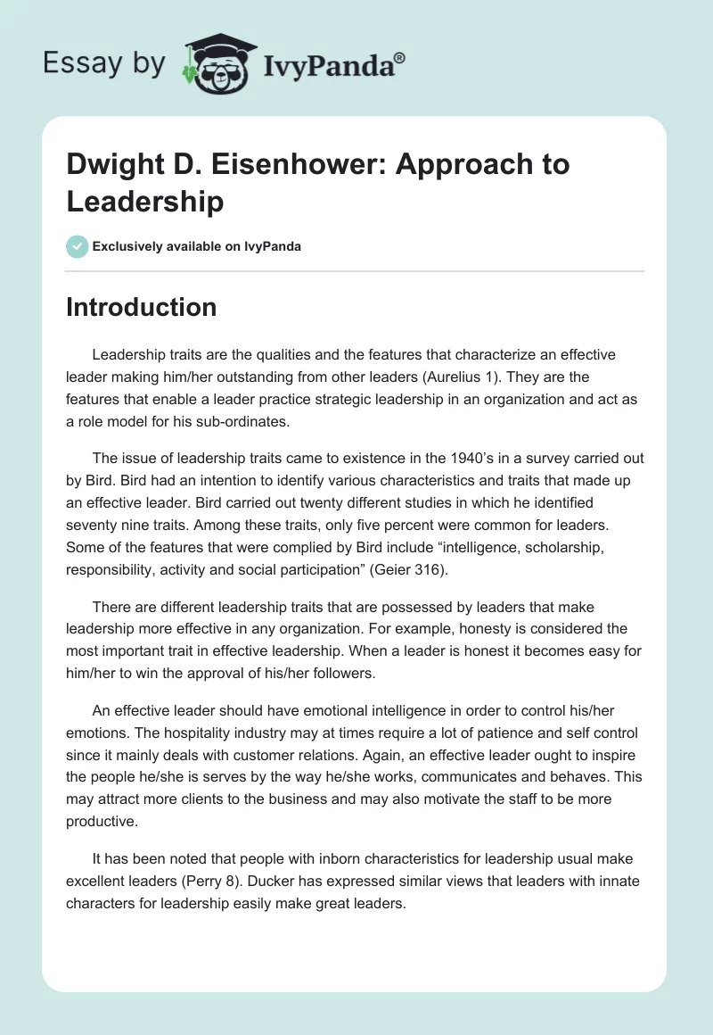 Dwight D. Eisenhower: Approach to Leadership. Page 1