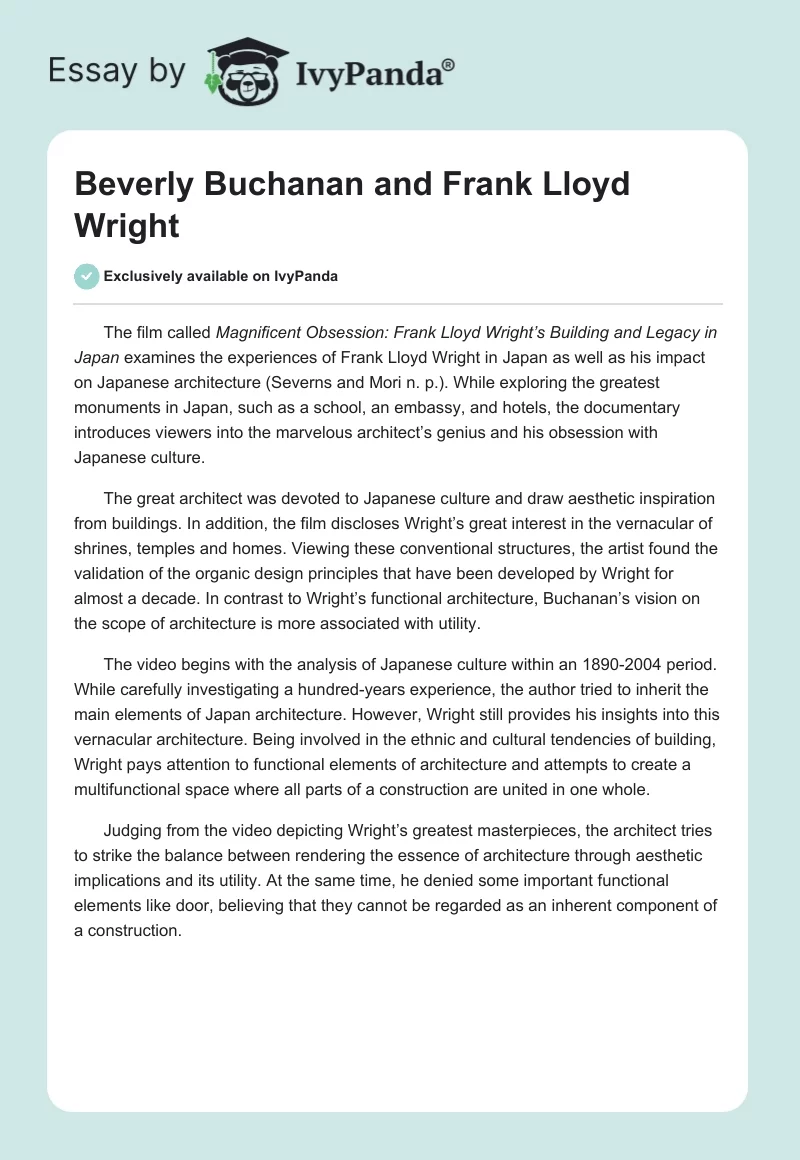 Beverly Buchanan and Frank Lloyd Wright. Page 1