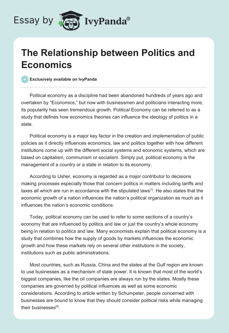The Relationship between Politics and Economics. Page 1