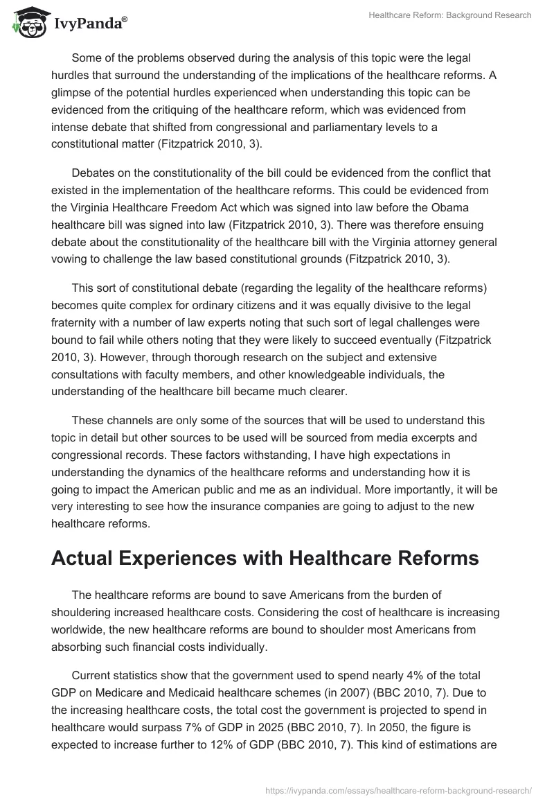 Healthcare Reform: Background Research. Page 3