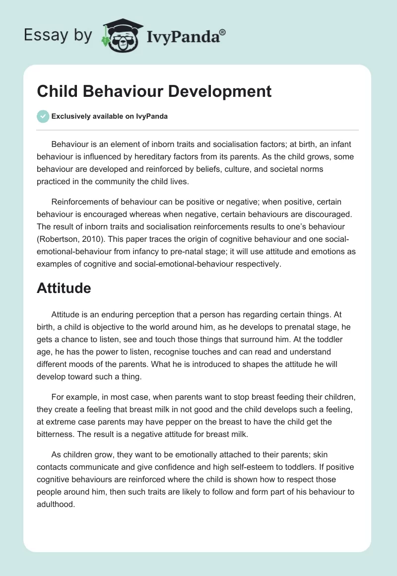 Child Behaviour Development. Page 1
