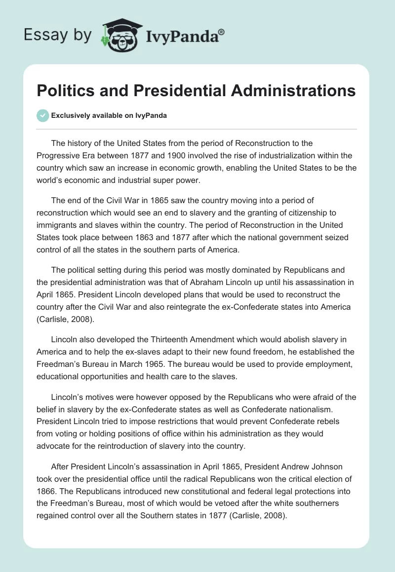 Politics and Presidential Administrations. Page 1