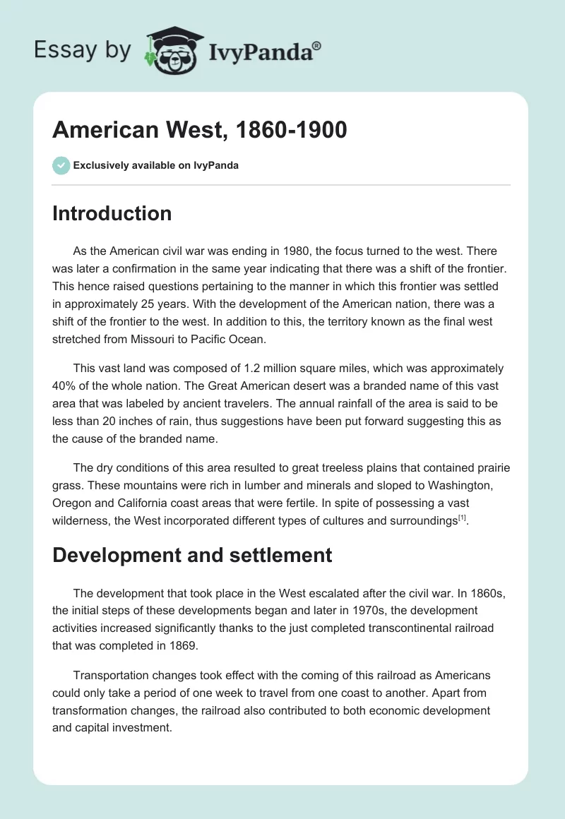 American West, 1860-1900. Page 1