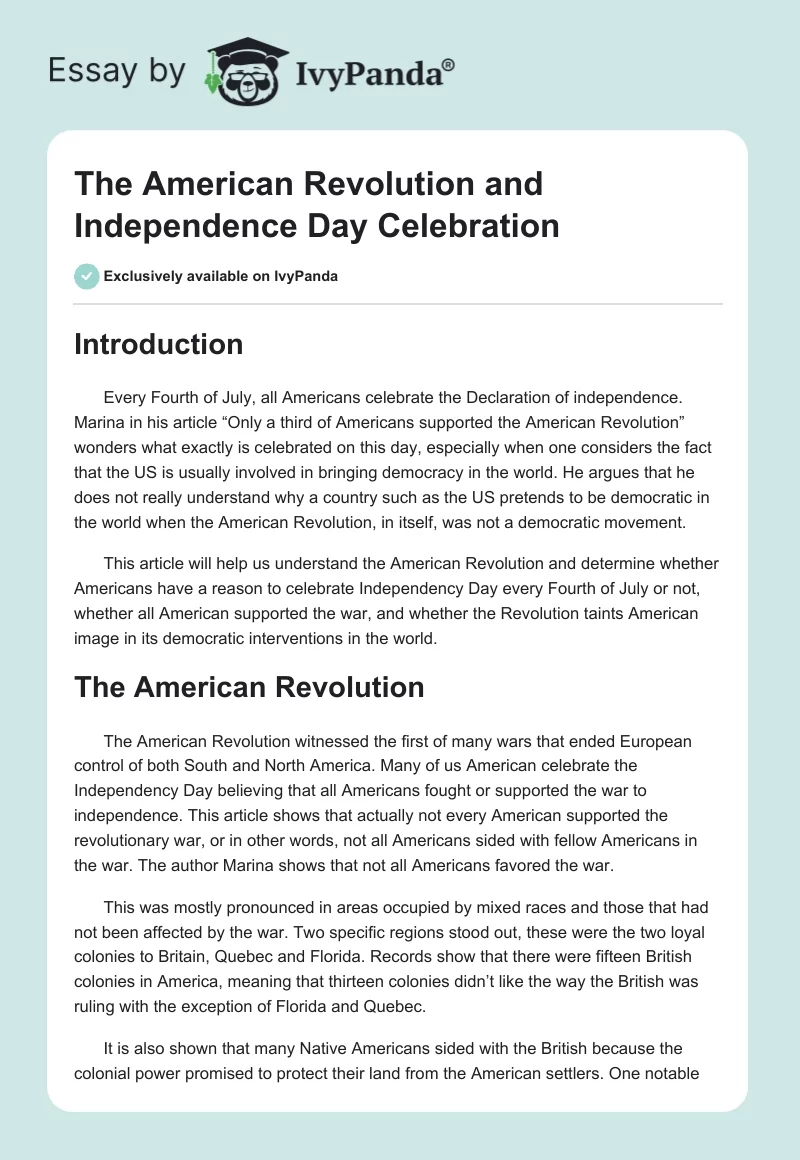 The American Revolution and Independence Day Celebration. Page 1
