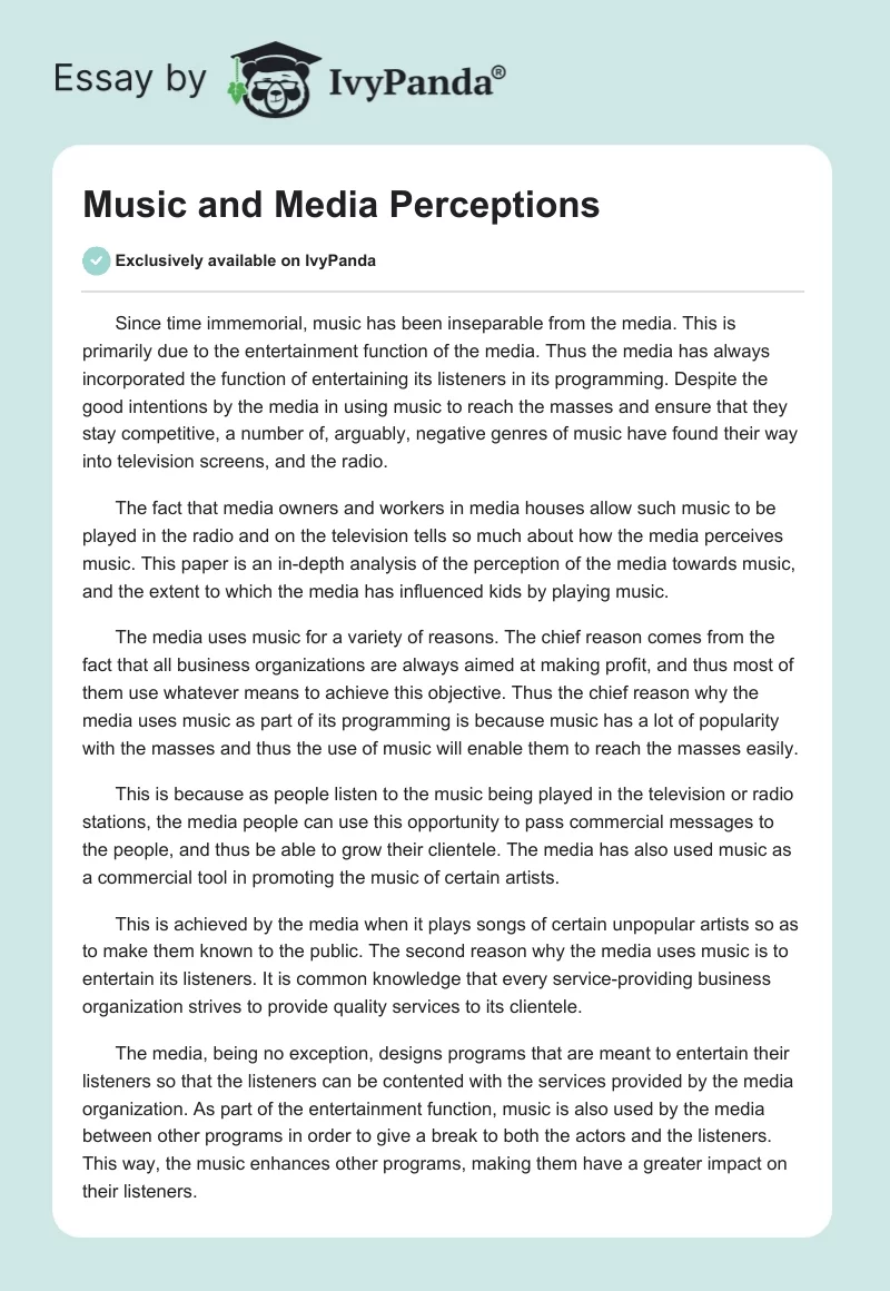 Music and Media Perceptions. Page 1
