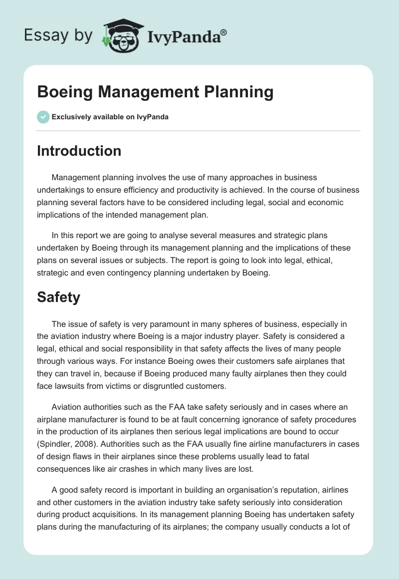 Boeing Management Planning. Page 1