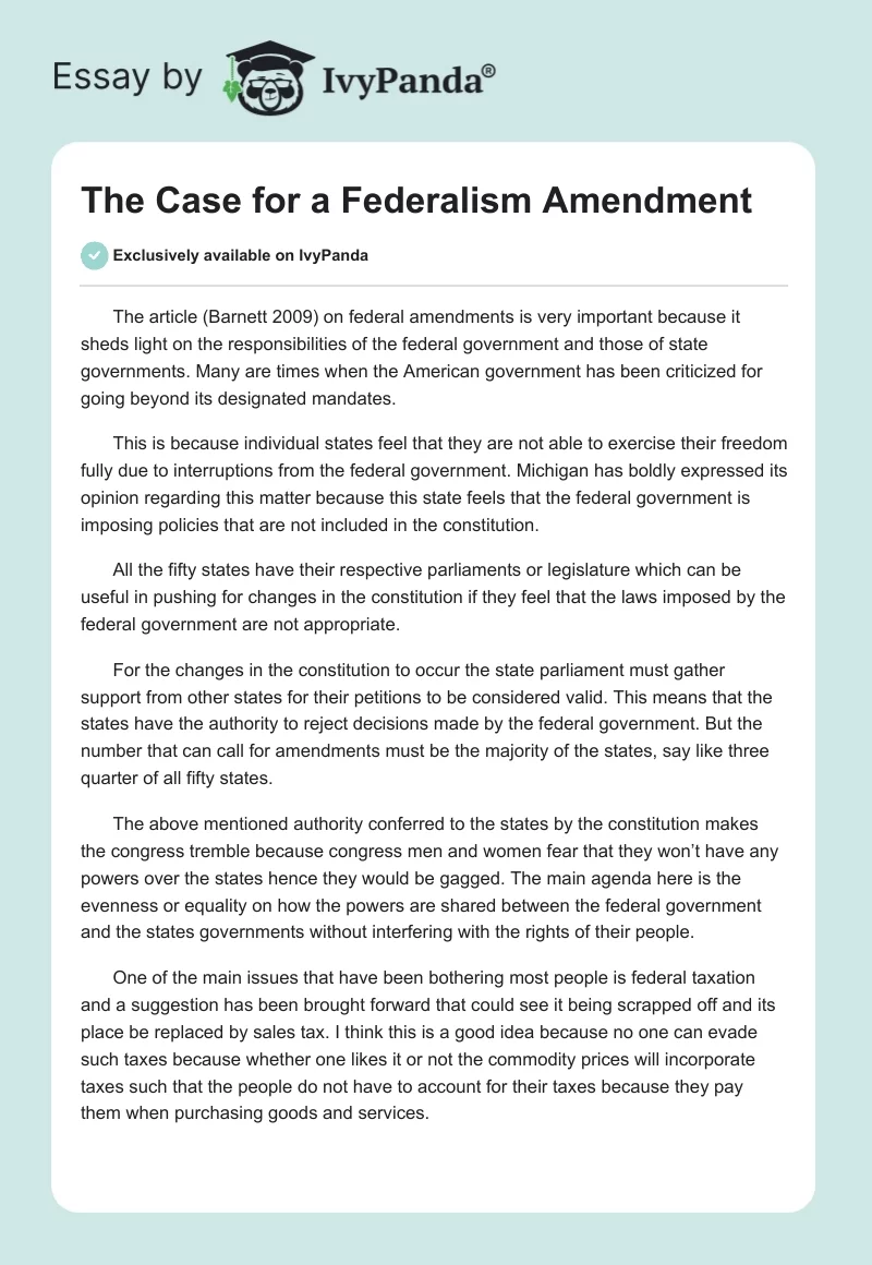 The Case for a Federalism Amendment. Page 1