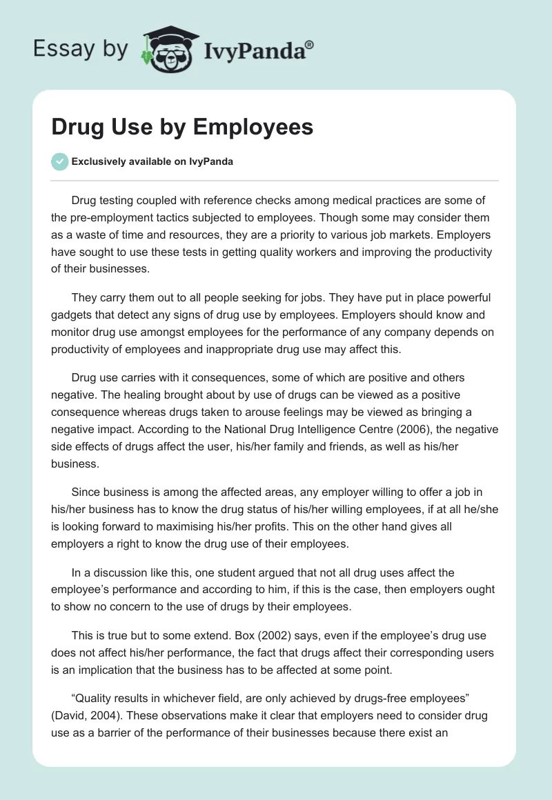 Drug Use by Employees. Page 1
