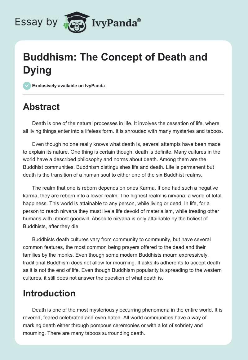 Buddhism: The Concept of Death and Dying. Page 1