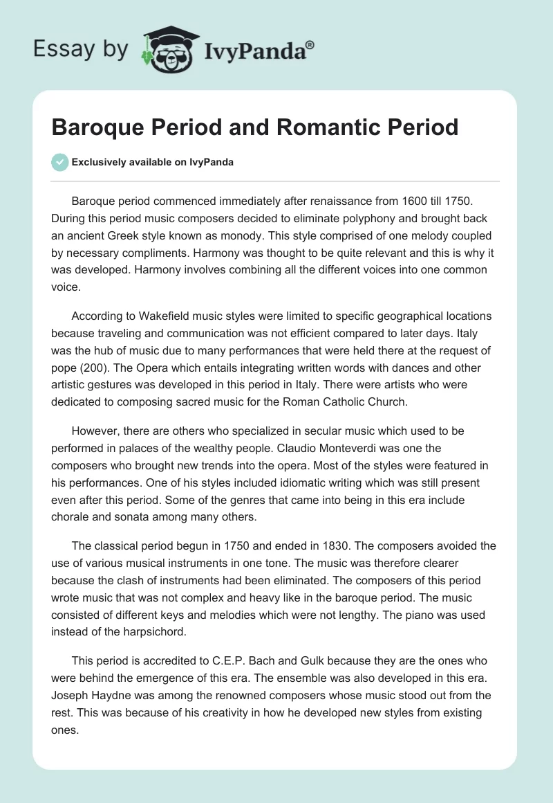 Baroque Period and Romantic Period. Page 1