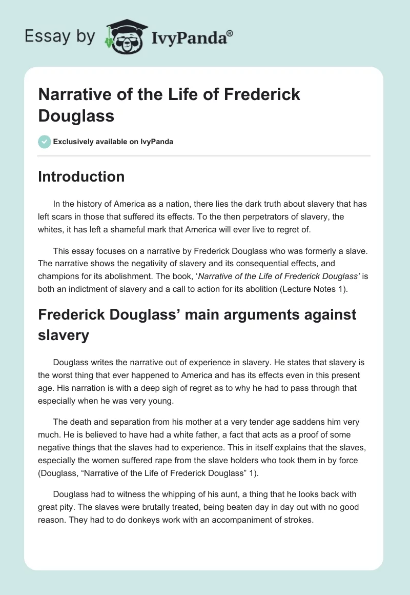 Narrative of the Life of Frederick Douglass. Page 1