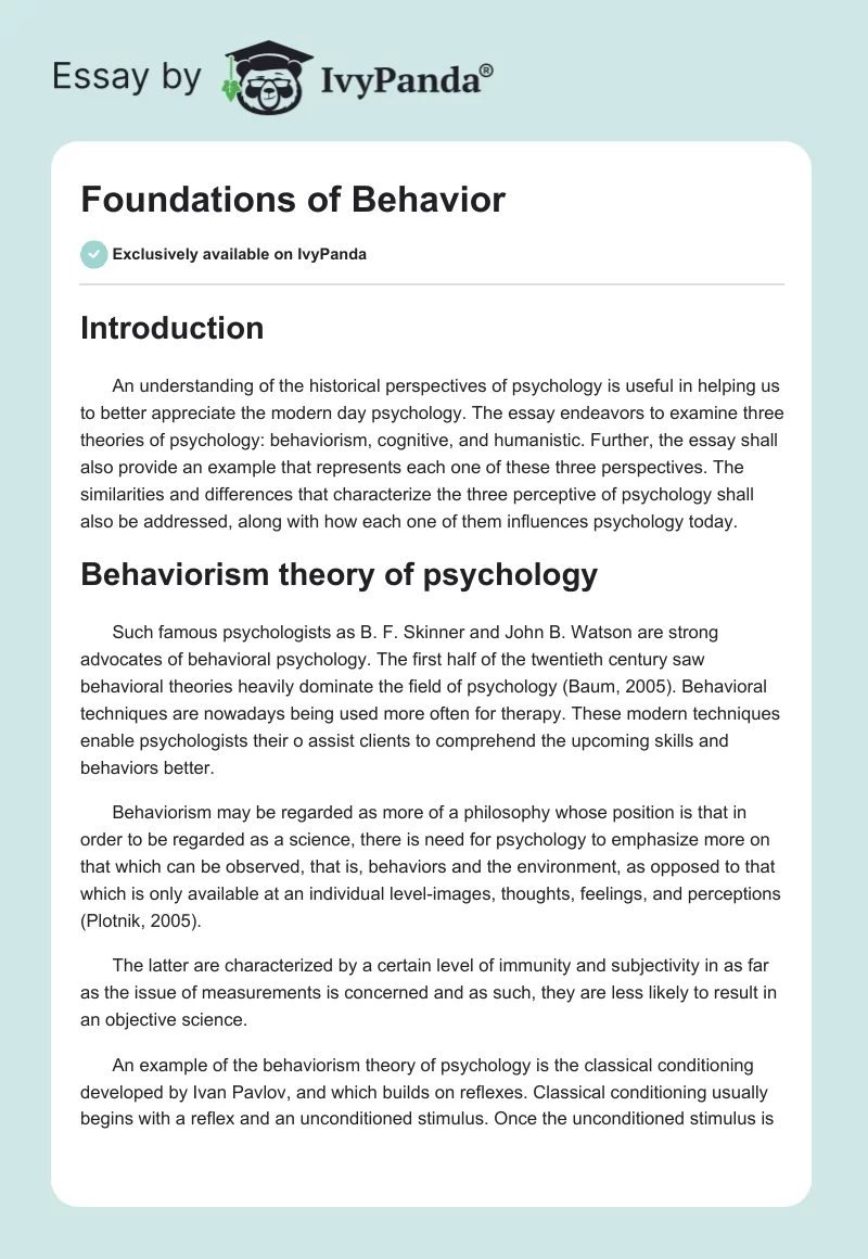 Foundations of Behavior. Page 1