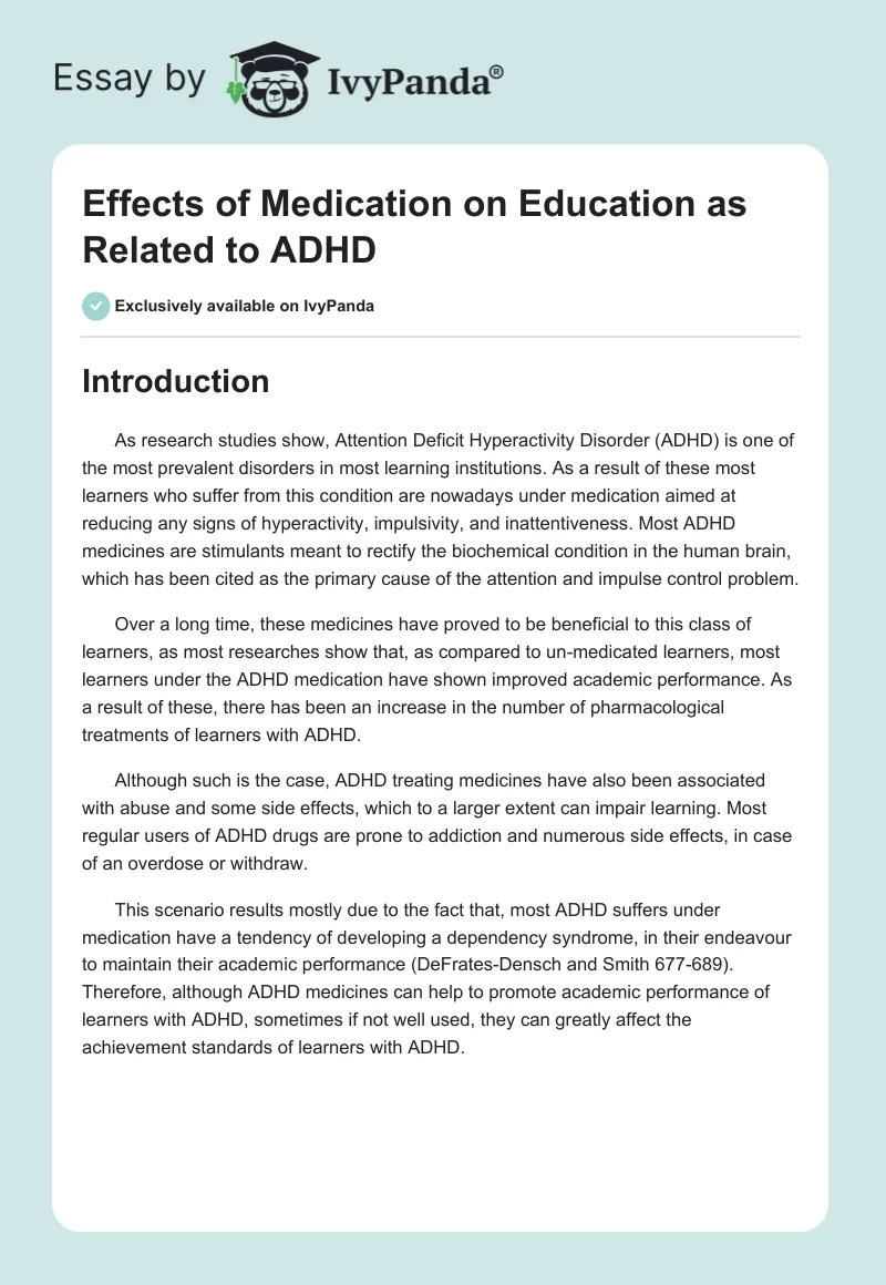 Effects of Medication on Education as Related to ADHD. Page 1