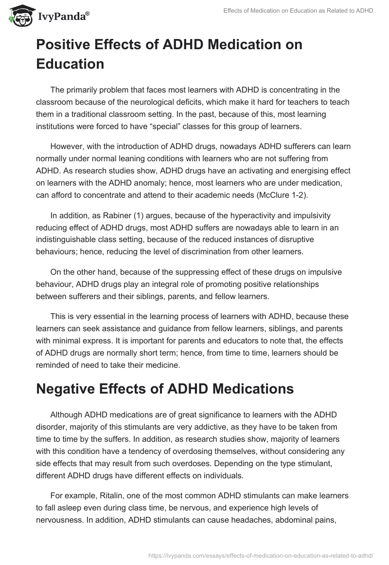 Effects of Medication on Education as Related to ADHD. Page 2