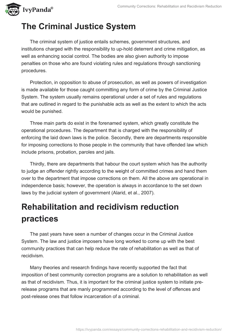 Community Corrections: Rehabilitation and Recidivism Reduction. Page 2