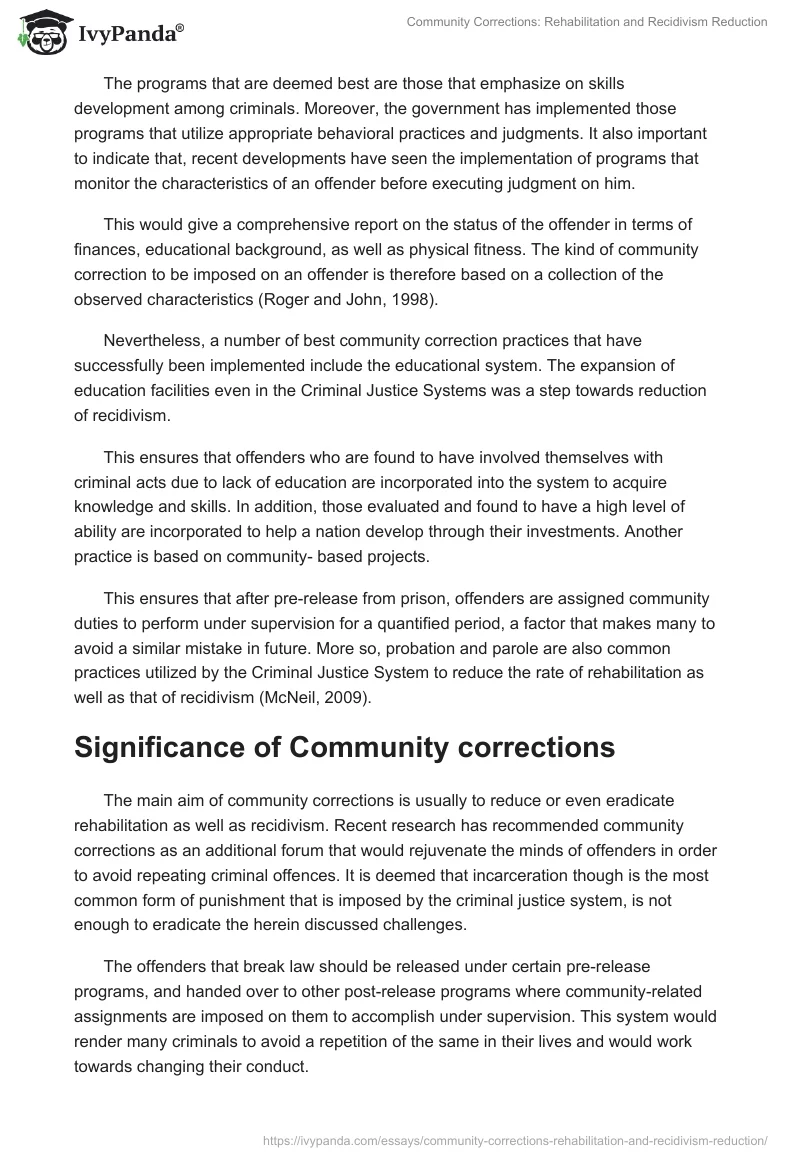 Community Corrections: Rehabilitation and Recidivism Reduction. Page 3