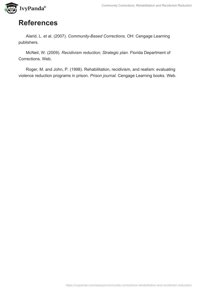 Community Corrections: Rehabilitation and Recidivism Reduction. Page 5
