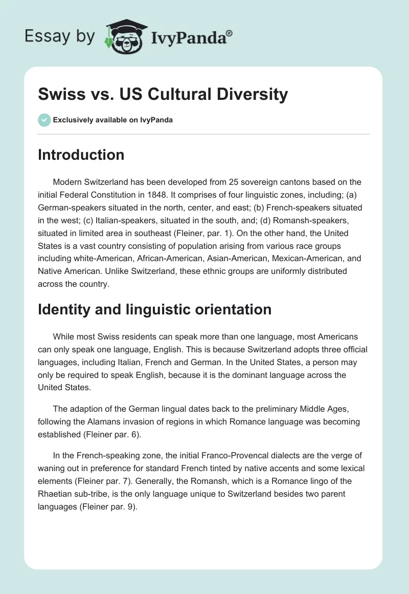 Swiss vs. US Cultural Diversity. Page 1