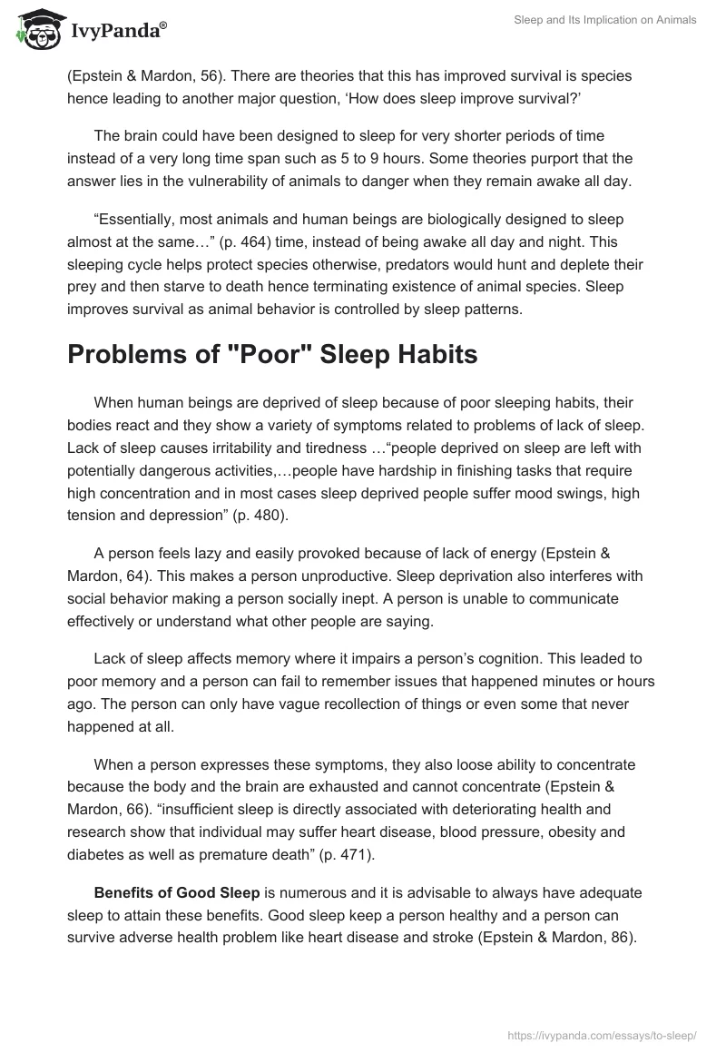 Sleep and Its Implication on Animals. Page 2