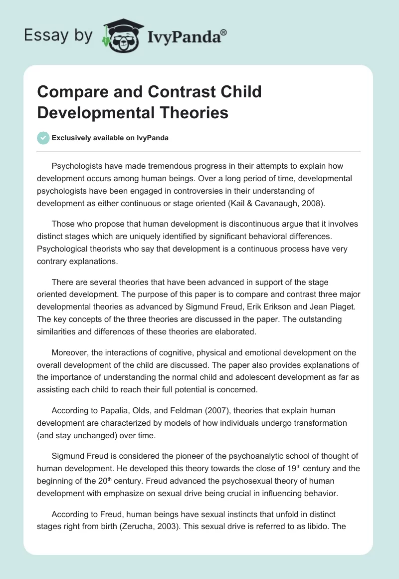 Compare and Contrast Child Developmental Theories. Page 1