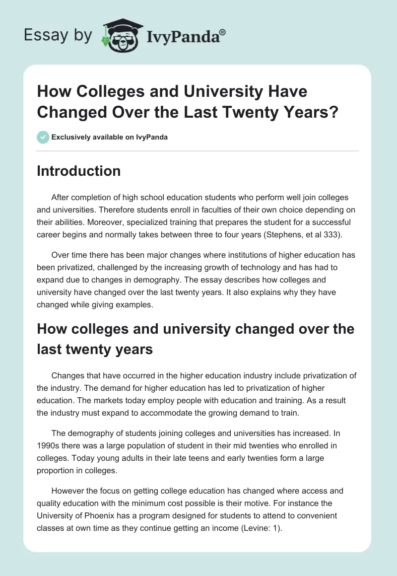 How Colleges and University Have Changed Over the Last Twenty Years?. Page 1