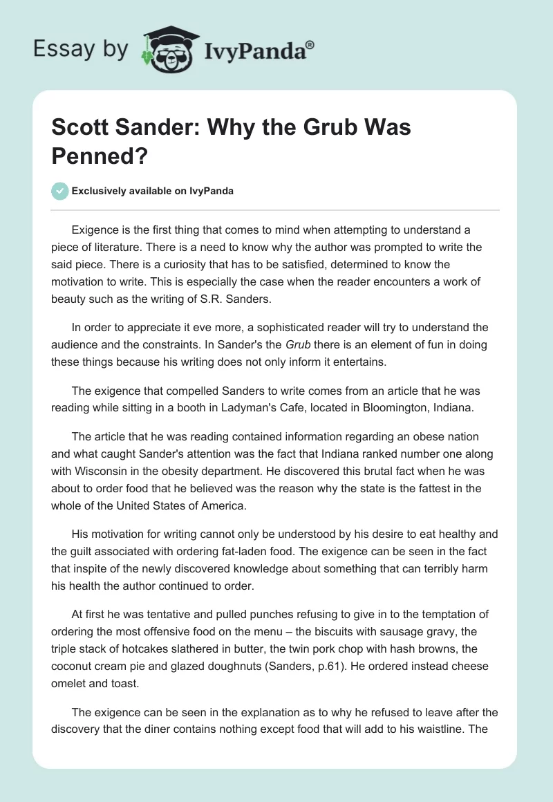 Scott Sander: Why the "Grub" Was Penned?. Page 1