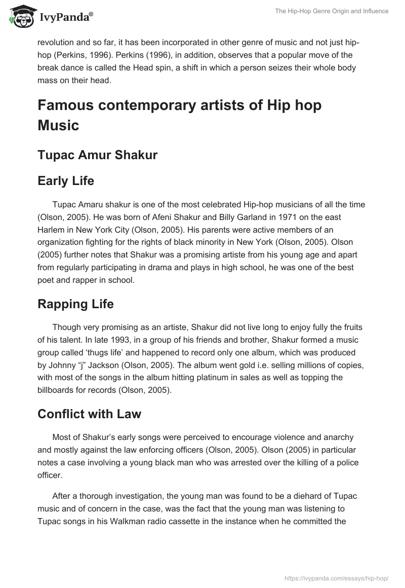 The Hip-Hop Genre Origin and Influence. Page 4