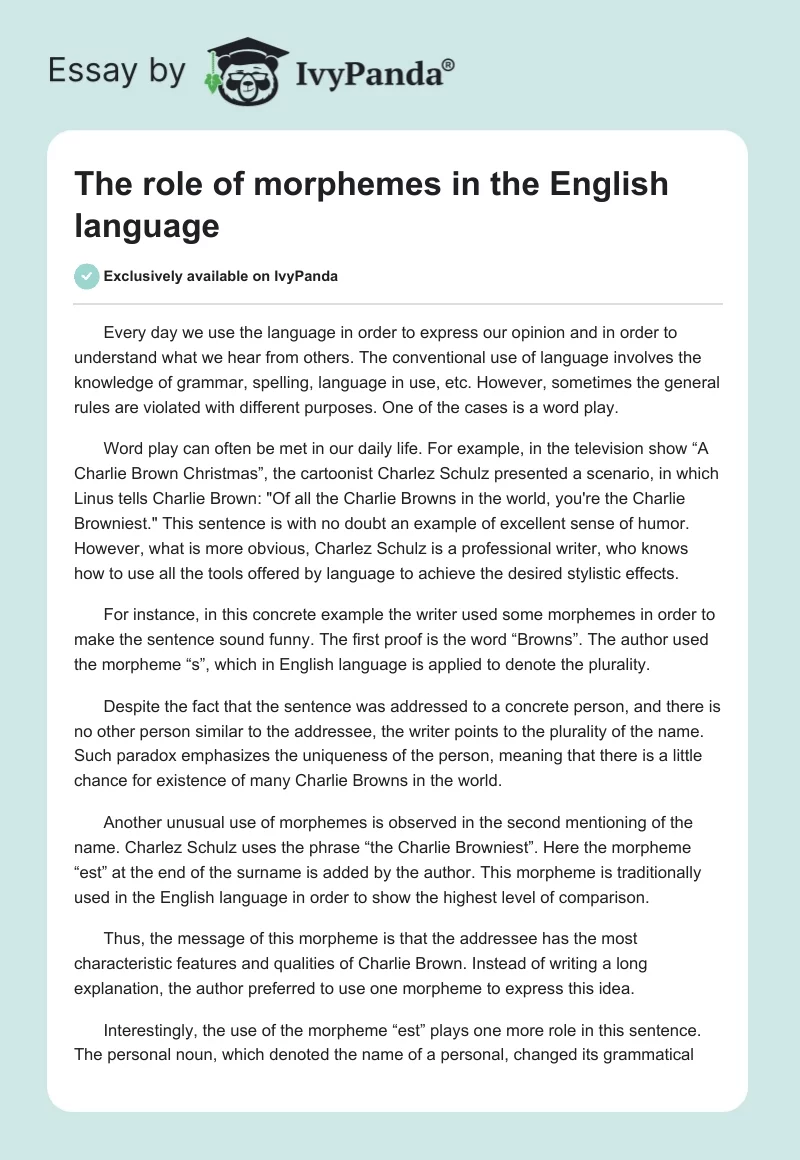 The role of morphemes in the English language. Page 1