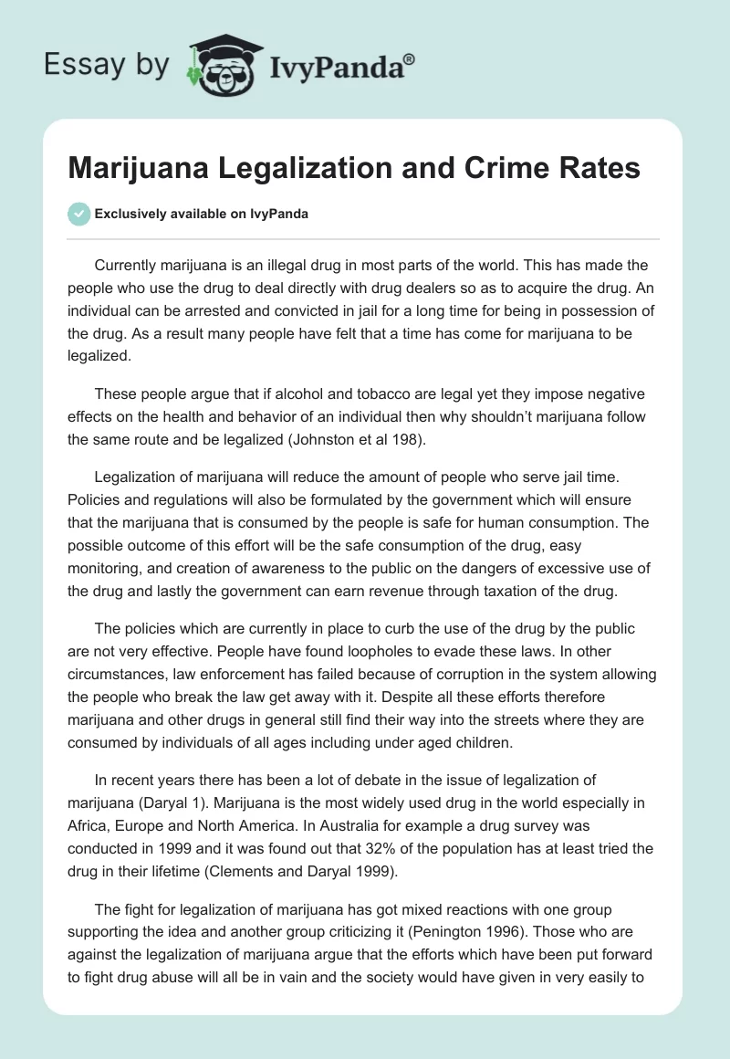 Marijuana Legalization and Crime Rates. Page 1