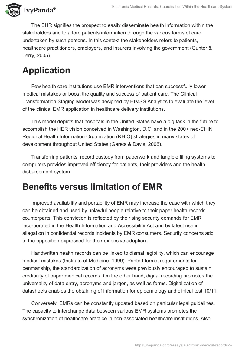 Electronic Medical Records: Coordination Within the Healthcare System. Page 2