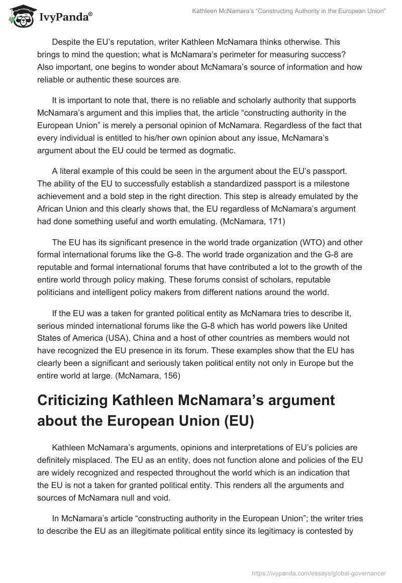 Kathleen McNamara’s “Constructing Authority in the European Union”. Page 2