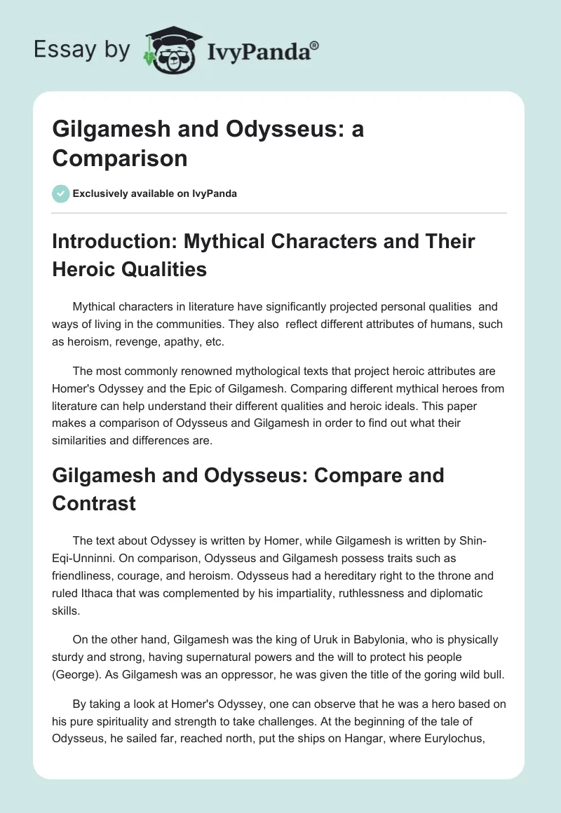 Gilgamesh and Odysseus: A Comparison. Page 1