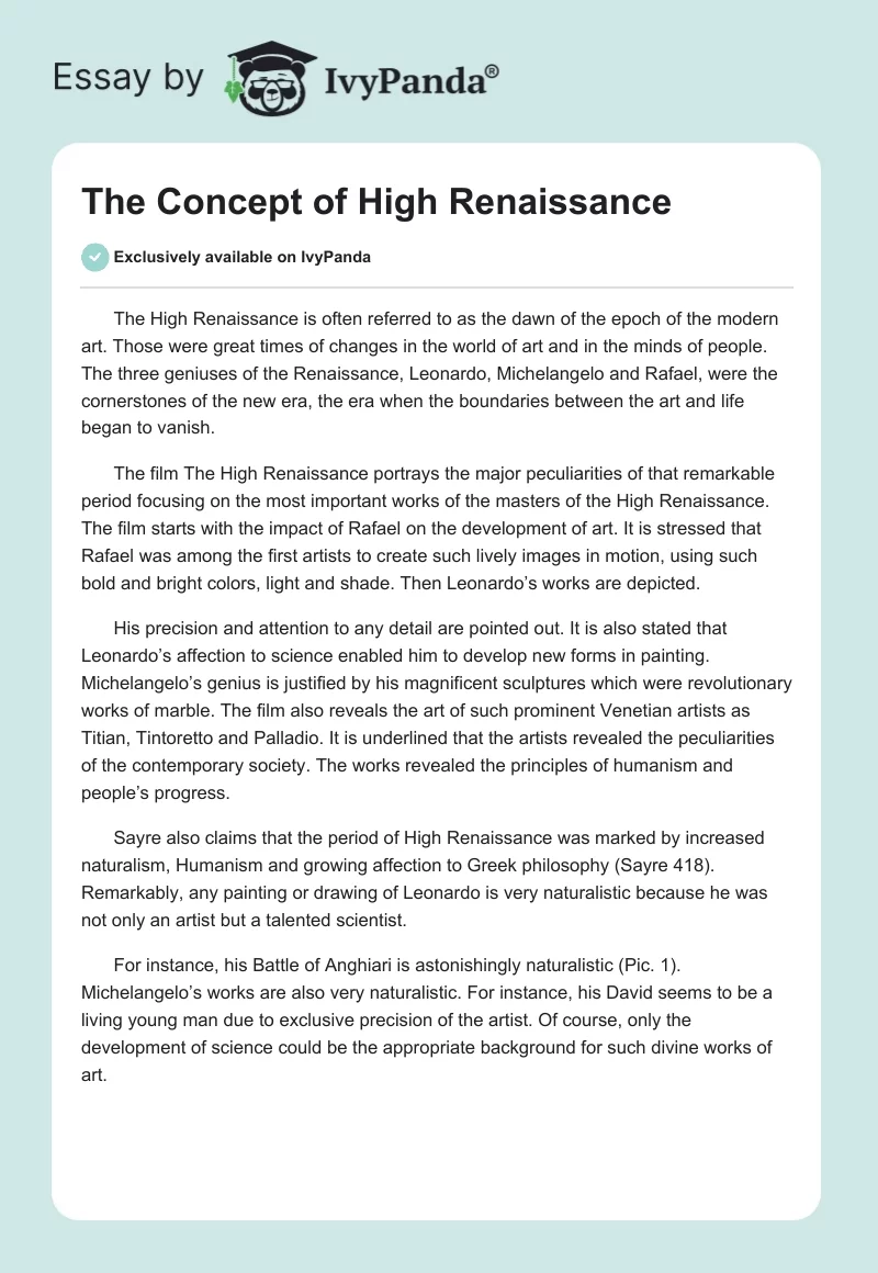 The Concept of High Renaissance. Page 1