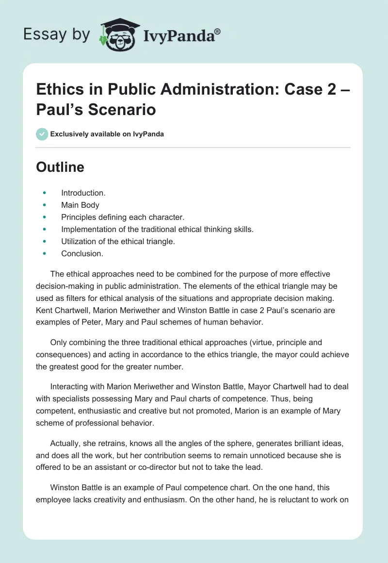 Ethics in Public Administration: Case 2 – Paul’s Scenario. Page 1
