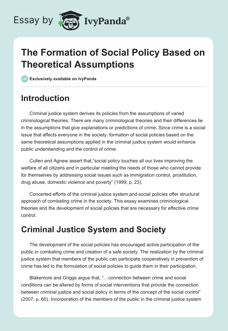 The Formation of Social Policy Based on Theoretical Assumptions. Page 1
