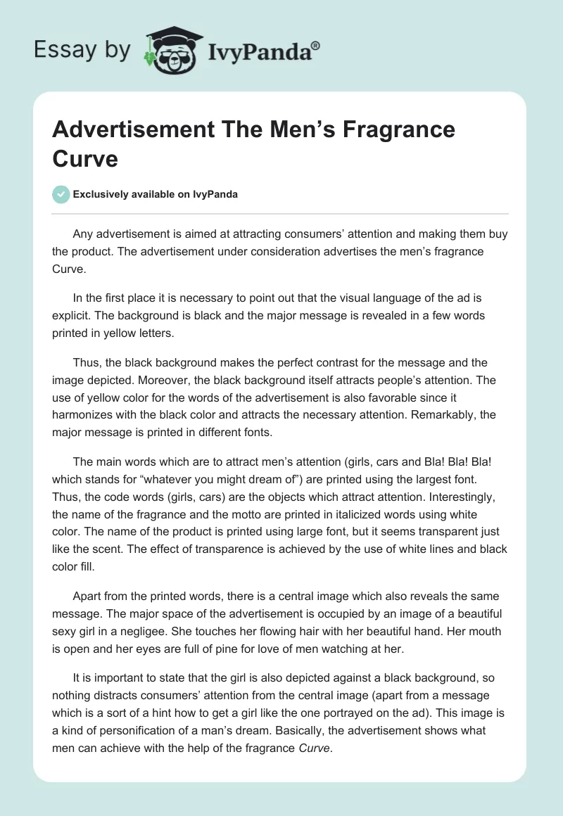 Advertisement The Men’s Fragrance Curve. Page 1
