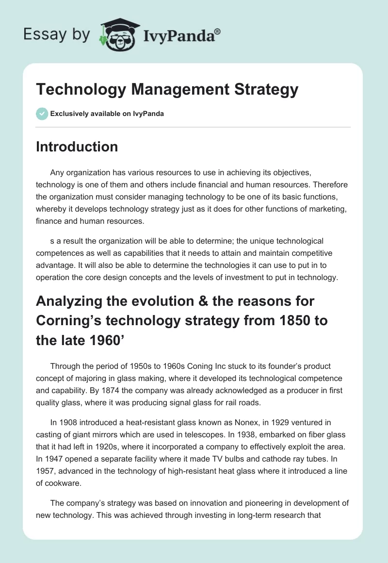 Technology Management Strategy. Page 1