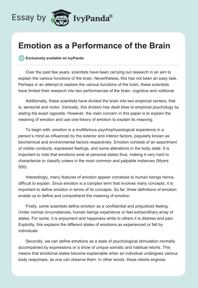 Emotion as a Performance of the Brain. Page 1