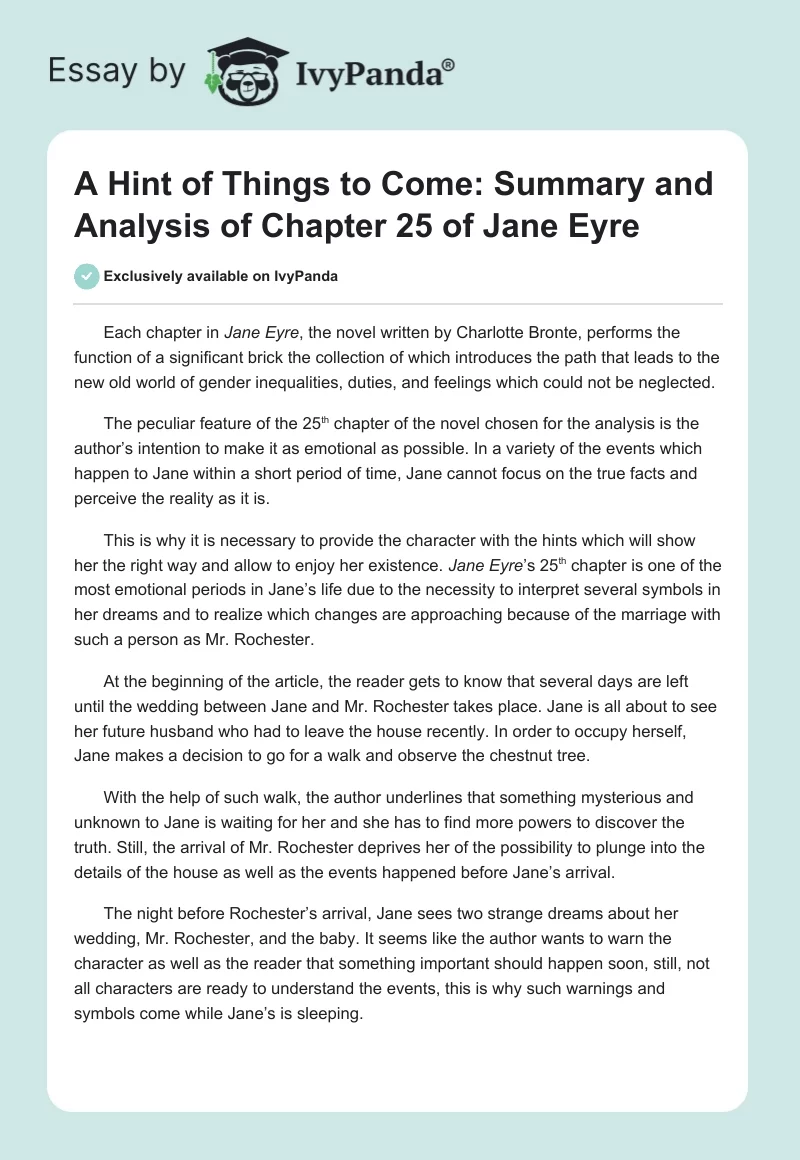 A Hint of Things to Come: Summary and Analysis of Chapter 25 of Jane Eyre. Page 1