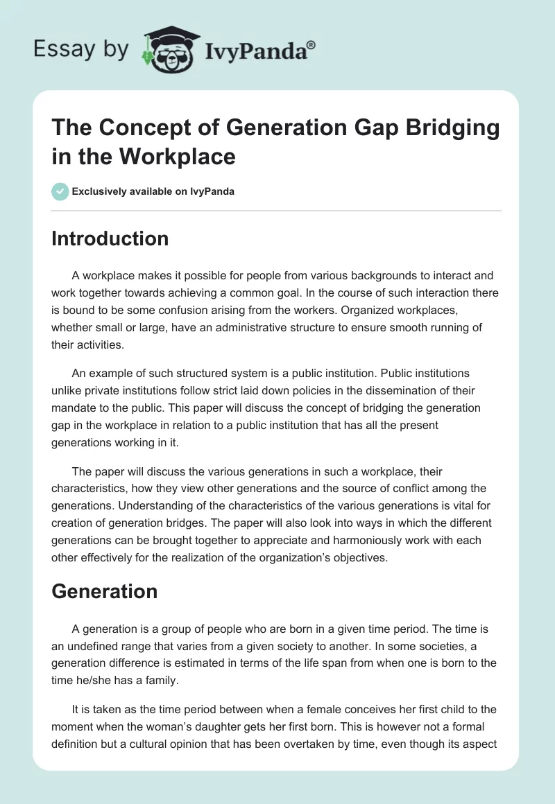 The Concept of Generation Gap Bridging in the Workplace. Page 1