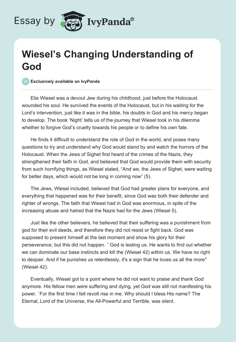 Wiesel’s Changing Understanding of God. Page 1
