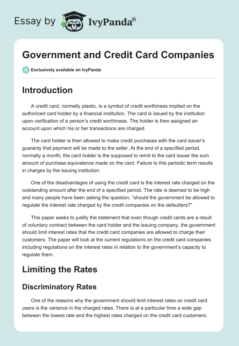 Government and Credit Card Companies. Page 1