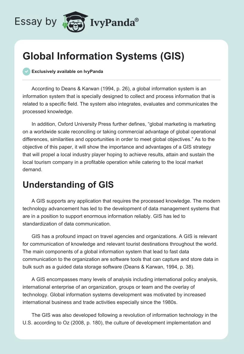 Global Information Systems (GIS). Page 1